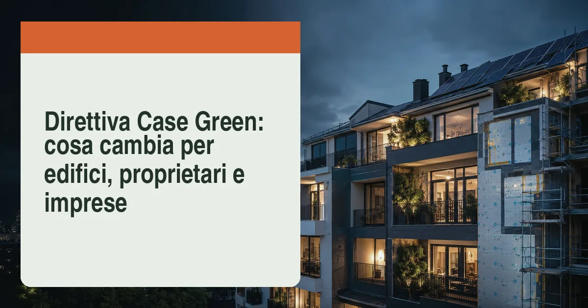 Direttiva Case Green: edificio efficiente con pannelli solari e cappotto termico